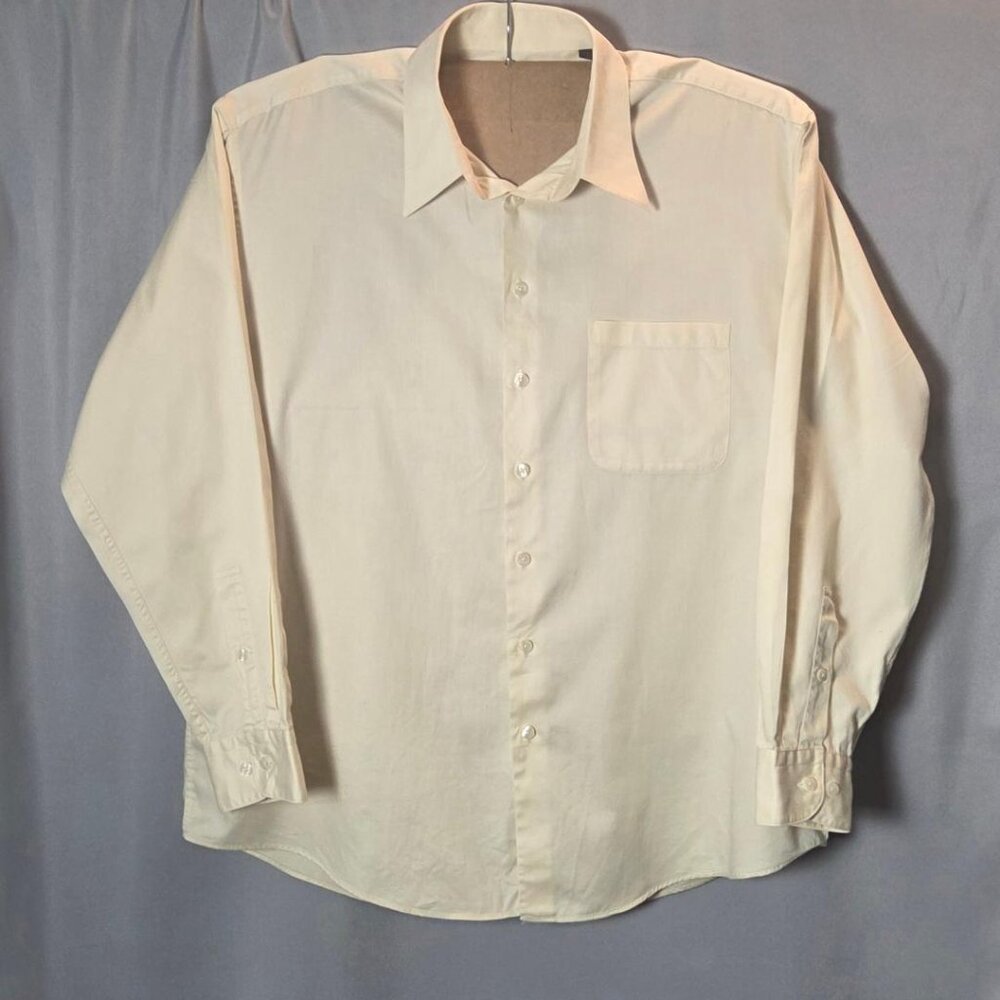 Perry Ellis Portfolio Cream Dress Shirt 17 34/35 Button Down Long Sleeve